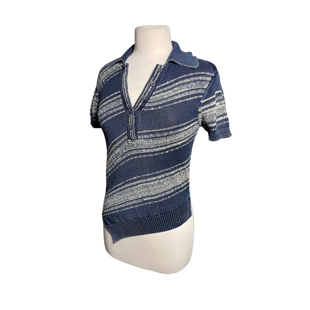 ANTHROPOLOGIE PILCRO Short Sleeved Asymmetrical Sweater Knit Polo Top - Picture 5 of 6